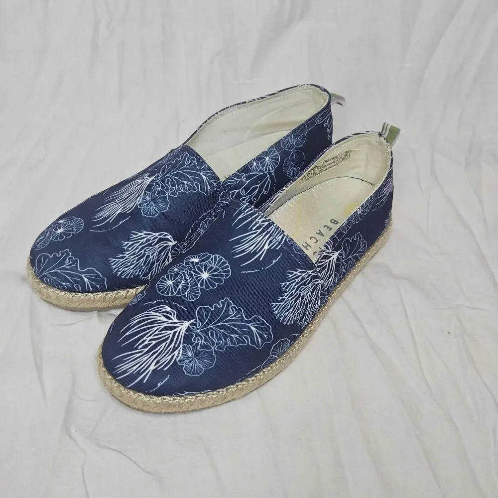 Vionic Beach Shoes Women 7 Navy Tropical Floral Espadrille Comfort Slip On Flats